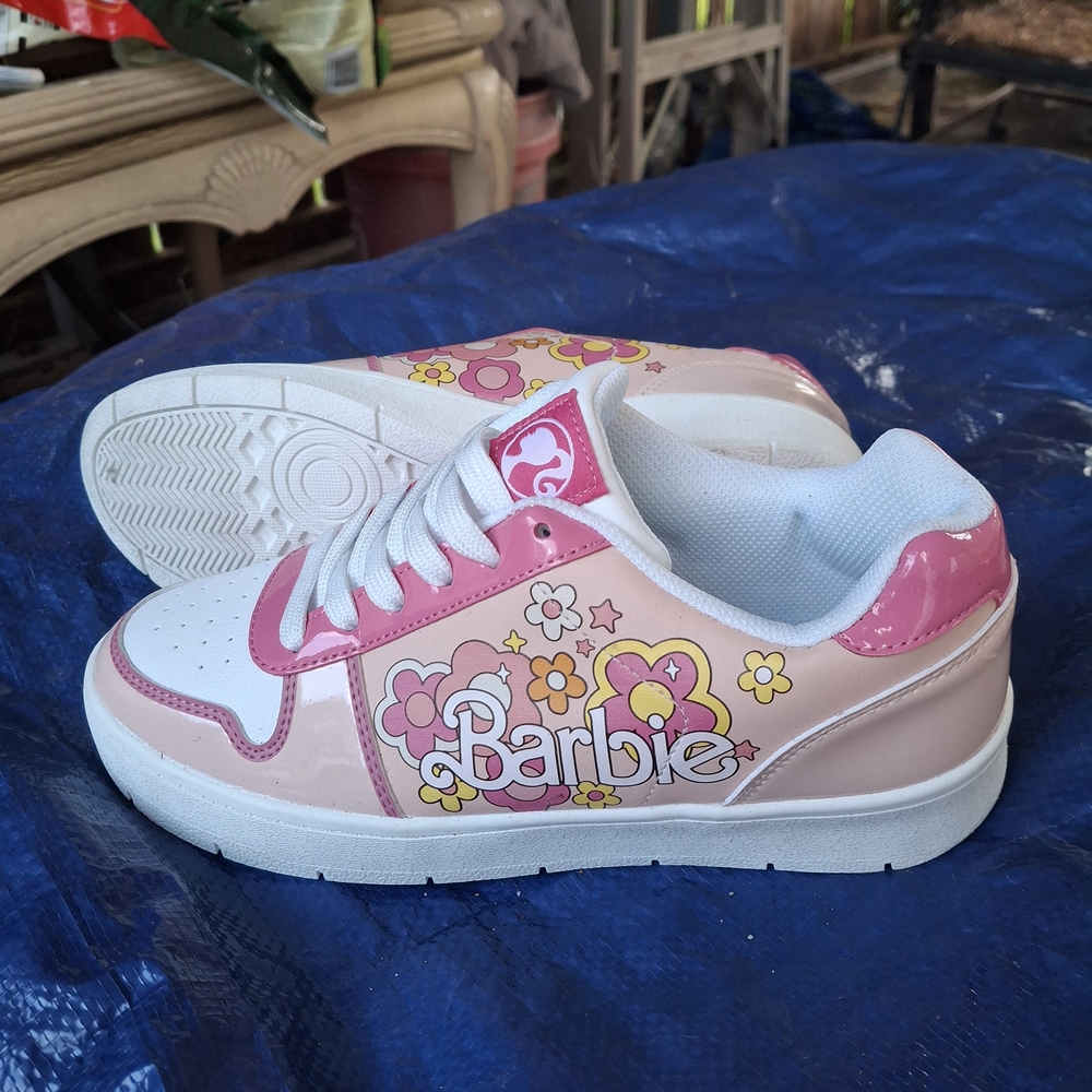 Brand New, Never Worn, Barbie Pink and White Sneakers with Retro-Casual Style